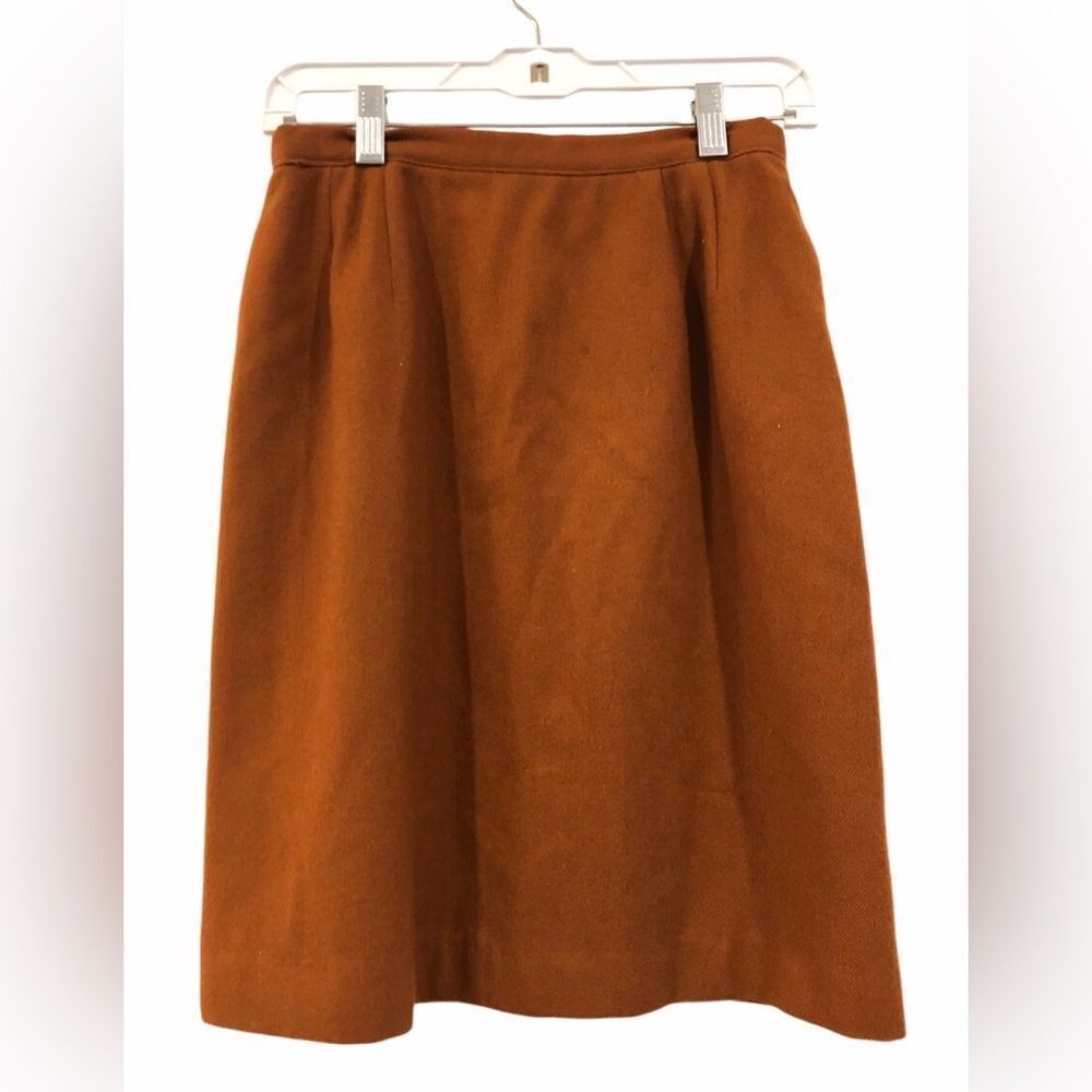 100% Wool Knee length pencil skirt Autumn rust burnt umber lined